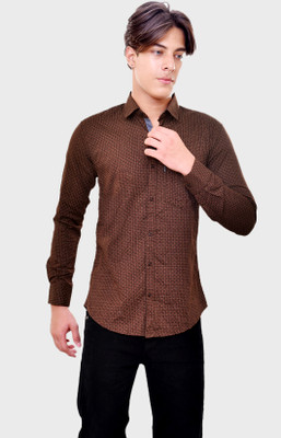 EYSTONE Men Printed Casual Brown Shirt