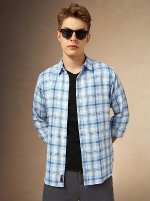 Dennis Lingo Men Checkered Casual Blue Shirt