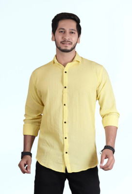 Parth Creation Men Solid Casual Yellow Shirt