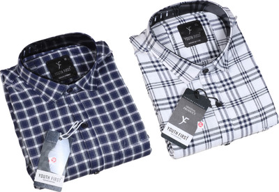Youth First Men Regular Fit Checkered Spread Collar Casual Shirt  (Pack Of 2) For Rs. 479 @ 60 %