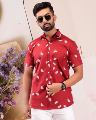BASE 41 Men Printed Casual Red Shirt