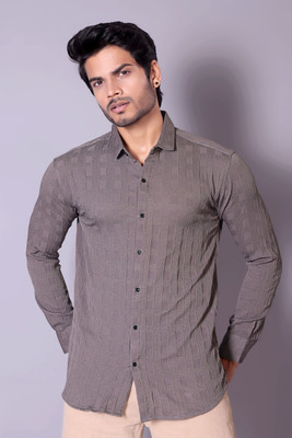 SHFASHION Men Self Design Casual Grey Shirt