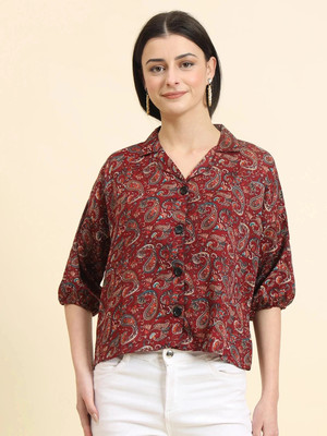 EKASYA Women Graphic Print Casual Brown Shirt