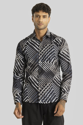 Snitch Men Geometric Print Casual Black Shirt