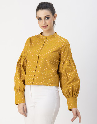 moomaya Casual Polka Print Women Yellow, White Top