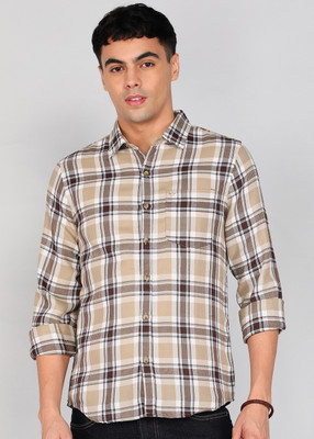 WROGN Men Checkered Casual Brown Shirt