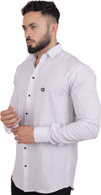 GCFAB Men Checkered Casual White Shirt