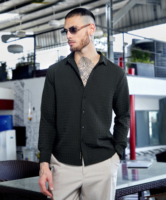 CAMPUS SUTRA Men Self Design Casual Black Shirt