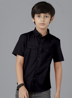 VTEXX Boys Solid Casual Black Shirt