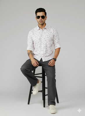 Manthanemporium Men Printed Casual Pink Shirt