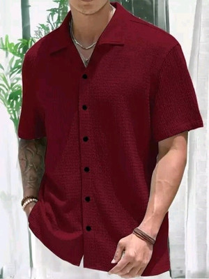 MUNGUS Men Self Design Casual Maroon Shirt