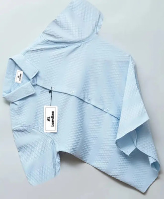LAMILZA Men Self Design Casual Blue Shirt