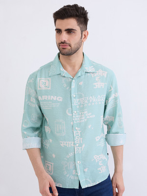 Spykar Men Printed Casual Blue Shirt