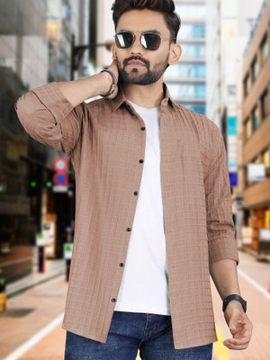VeBNoR Men Self Design Casual Brown Shirt