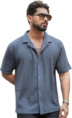 MANIAC Men Self Design Casual Grey Shirt