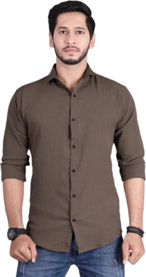 PEARL OCAN Men Self Design Casual Brown Shirt