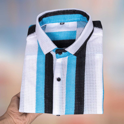 Shlvna Fashion Men Striped Casual Blue Shirt