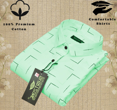 SHIRTZONE Men Printed Formal Light Green Shirt