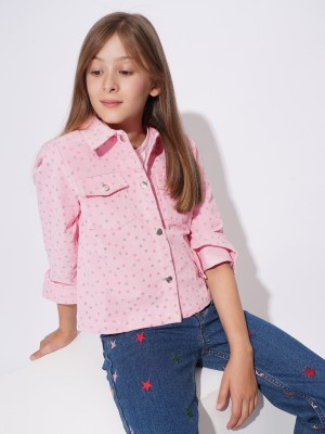 VERO MODA Girls Printed Casual Pink Shirt