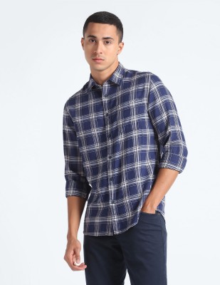 FLYING MACHINE Men Checkered Casual Blue Shirt