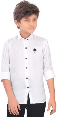 FASHION GRAB Boys Solid Casual White Shirt