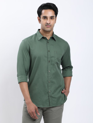 INDIAN TERRAIN Men Solid Casual Green Shirt