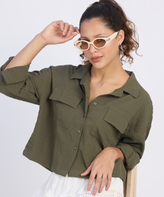 Pinacolada Women Solid Casual Green Shirt