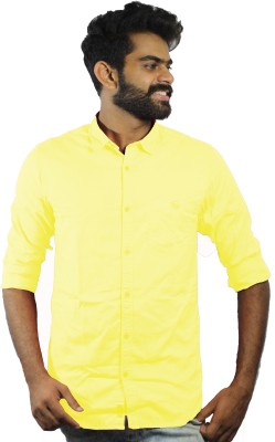 Indi Hemp Men Solid Casual Yellow Shirt
