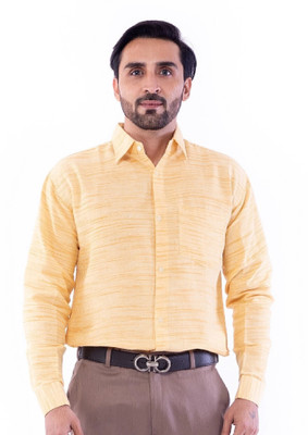DESHBANDHU KHADI Men Woven Design Casual Yellow Shirt