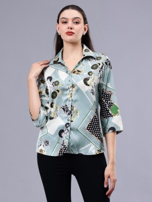 Albion Women Solid, Printed Casual Blue Shirt
