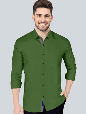 VTEXX Men Solid Casual Green Shirt