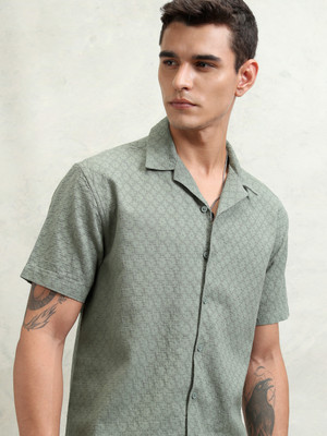 HIGHLANDER Men Self Design Casual Green Shirt