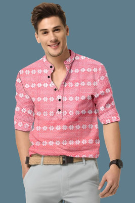 Vilantra Fashion Men Solid Casual Pink Shirt