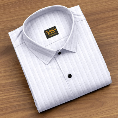 Shirteum Men Self Design Casual White Shirt