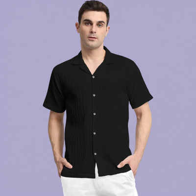 A Sti Men Self Design Casual Black Shirt
