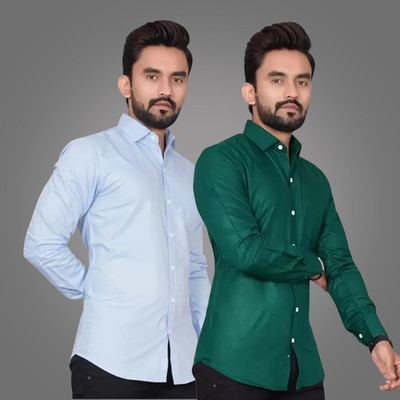 HASINI Fashion Men Solid Casual Multicolor Shirt(Pack of 2)