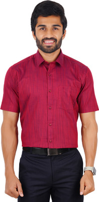 Ramraj Cotton Men Solid Formal Red Shirt