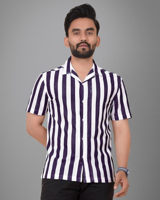 METRONAUT Men Striped Casual Purple Shirt