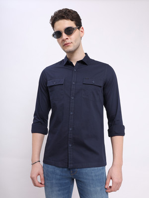 LEE Men Solid Casual Dark Blue Shirt