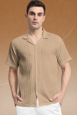 A DEEMOON TREND Men Striped Casual Cream Shirt