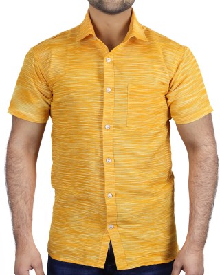 AUZAAI COLLECTION Men Self Design Casual White, Yellow Shirt