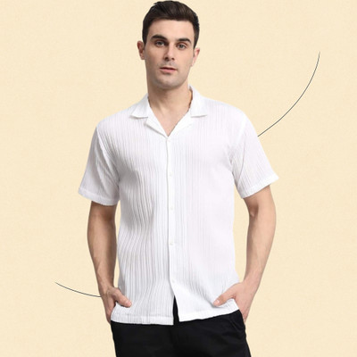 A Sti Men Self Design Casual White Shirt