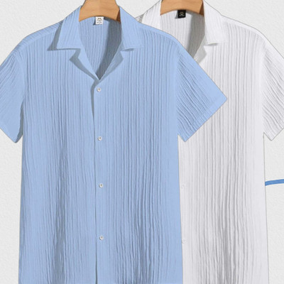 Jenil Fashion Men Striped Casual Light Blue, White Shirt