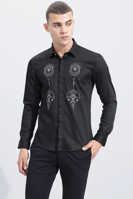 Snitch Men Embroidered Casual Black Shirt