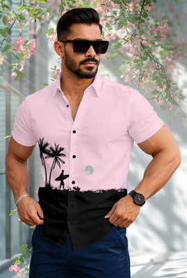 ZEKU Men Printed Casual Pink Shirt