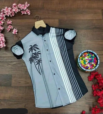 MUMIN Men Printed Casual Grey Shirt