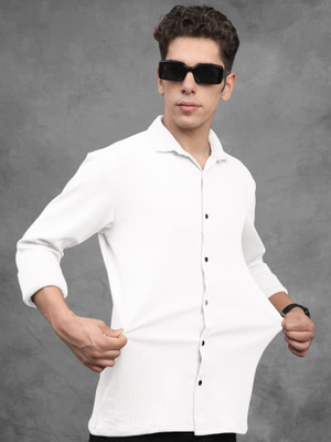 SOLSTICE Men Self Design Casual White Shirt