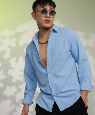 CAMPUS SUTRA Men Self Design Casual Blue Shirt