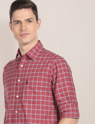 U.S. POLO ASSN. Men Checkered Casual Red Shirt