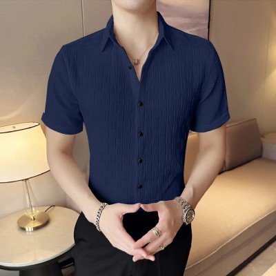 impression fab Men Striped Casual Dark Blue Shirt